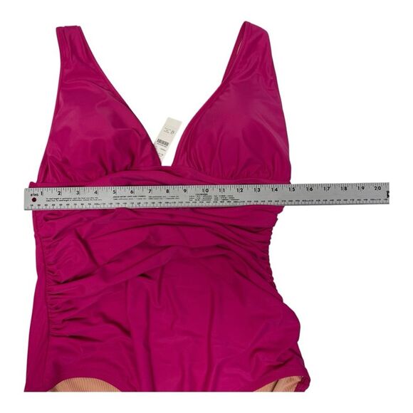 NWT J. Crew Radiant Fushia Roushed V Neck One Piece Bathing Suit Size 12 - Picture 7 of 8